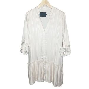 Vacate The Label Silky Satin Ivory Pleated Drop Waist Tunic Dress Size Large